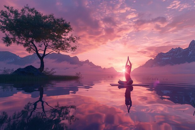 Poses de yoga pacíficas al amanecer octano render k U