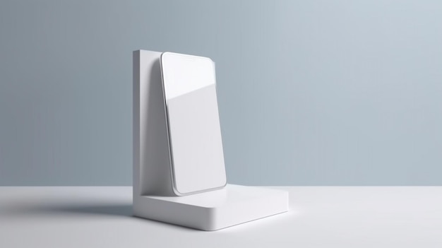 Posição girada da vista lateral do quadro do Smartphone em pé menos com tela em branco no fundo branco