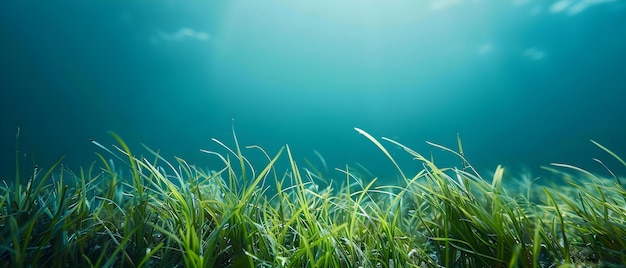 Posidonia oceanica Seagrass en el mar Mediterráneo Un componente crucial del ecosistema marino junto con las algas Concepto Ecosistema marino Mar Mediterráneo Seagrass Algas Posidonia Oceanica