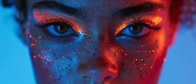Posieren im Studio in farbenfrohen hellen Neonlichtern Nachtclub Porträt eines schönen Mädchens in UV auf farbenfrohem, lebendigem Hintergrund