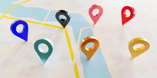 Positionsstifte auf einem Kartenhintergrund GPS-Navigationszeiger