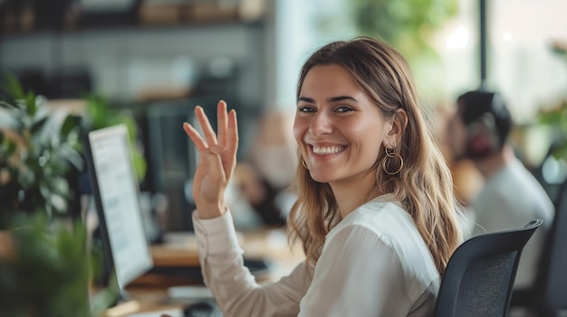 Positive Vibes Nur eine Frau macht die OK-Geste in einem produktiven Arbeitsplatz