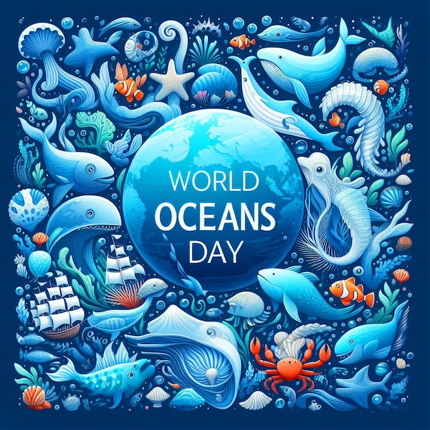 Post de mídia social do Dia Mundial dos Oceanos Celebre o Dia Mundial dos Océanos