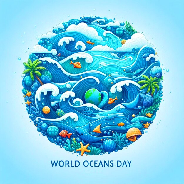 Post de mídia social do Dia Mundial dos Oceanos Celebre o Dia Mundial dos Océanos