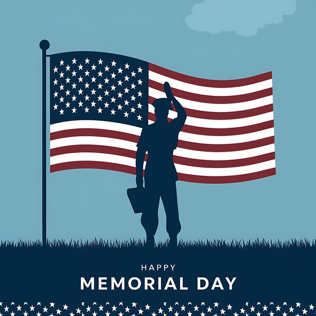 Post de mídia social do Memorial Day banner ou design de cartaz com soldados americanos e bandeira