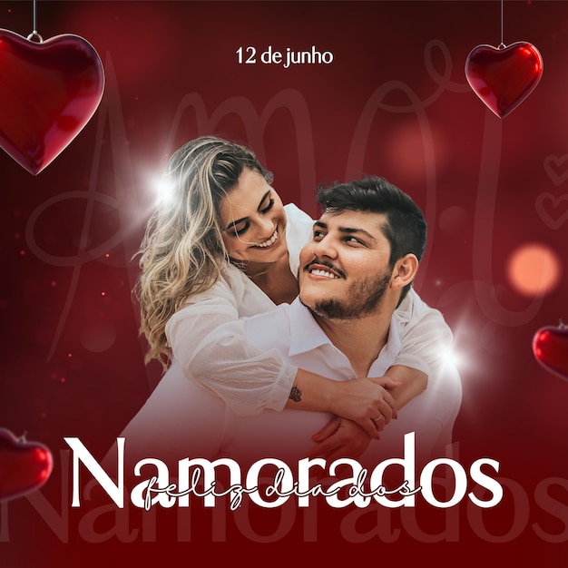 Post do instagram feliz dia dos namorados fofo vermelho e branco 1