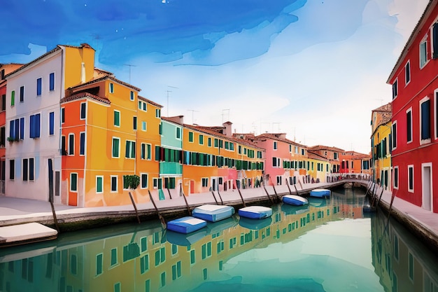 Postal acuarela Venecia vista del gran canal y la basílica Góndolas y la isla de San Giorgio Maggiore