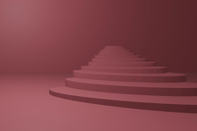 Postal de boda que expande la escalera desde la pared sobre fondo rosa pastel copia espacio 3d render