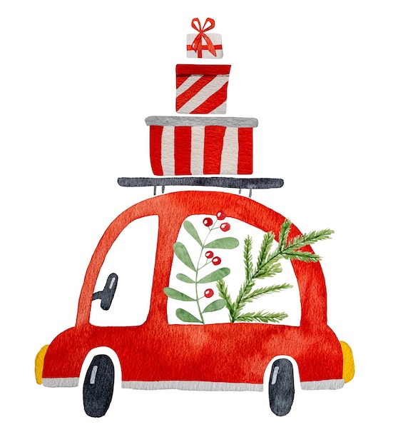 postal de coche de navidad