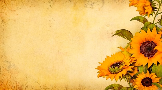 Postal o volante de girasoles para publicidad con espacio brillante ilustración de flores generadas por IA