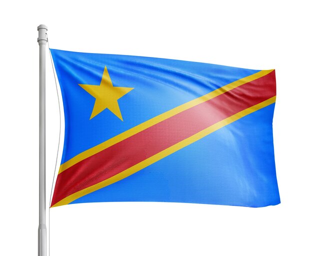 El poste de la bandera democrática del Congo sobre un fondo blanco