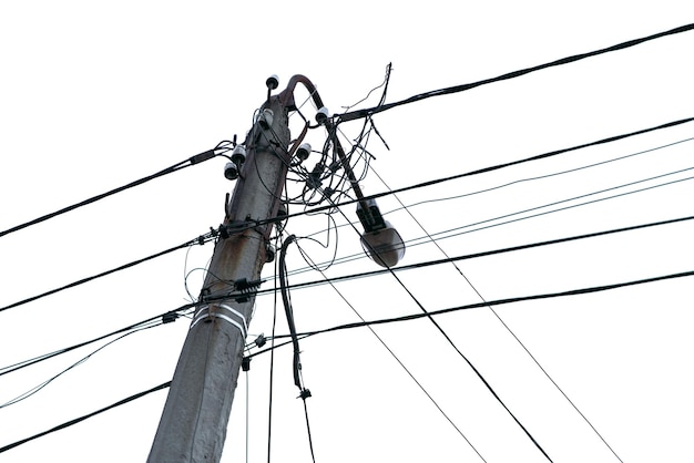 Poste elétrico de relâmpago com fios desorganizados silhueta de poste elétrico de perigo de alta tensão elétrica