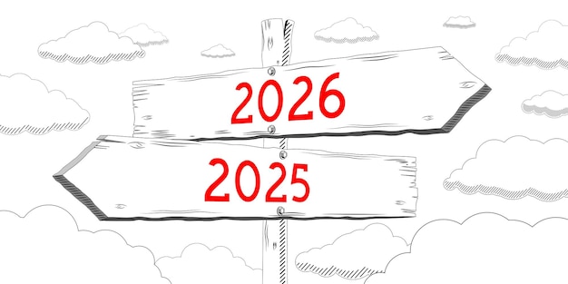 Poste indicador de esquema de 2025 y 2026 con dos flechas