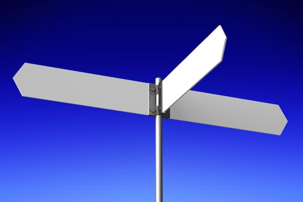 Poste indicador con flechas blancas resumen cielo azul ilustración 3D