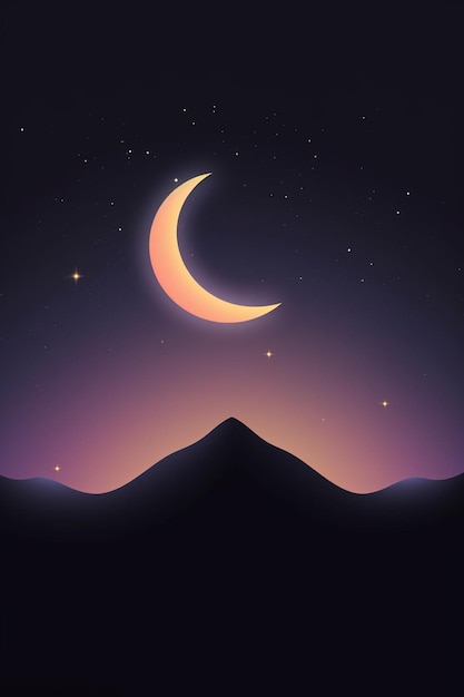 un póster 3D con una luna creciente minimalista y una sola estrella