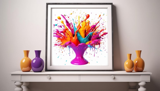 Foto un póster 3d con un toque minimalista de colores holi vibrantes contra un fondo blanco