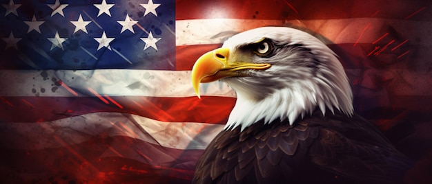 Poster del 4 de julio con bandera de Estados Unidos y águila con poster de copia