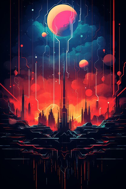 Poster de Afrofuturismo Paisaje urbano futurista con elementos afrocéntricos Arte de diseño T-shirt en 2D