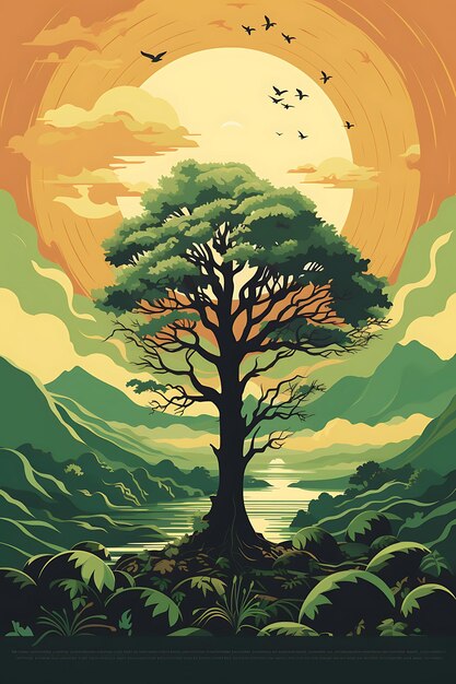 Poster de un árbol que crece desde las raíces de la desigualdad con Martin Luth 2D Design Art Creative Post