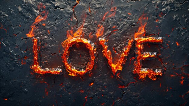 Poster de arte horizontal creativo del concepto de amor de cristal de ópalo de fuego
