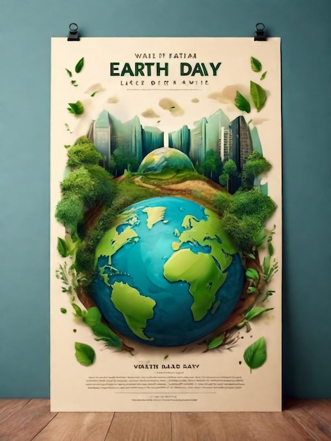 Poster de arte ilustrado del Feliz Día de la Tierra turquesa sobre un fondo blanco fiesta de Greenpeace verde vector aislado