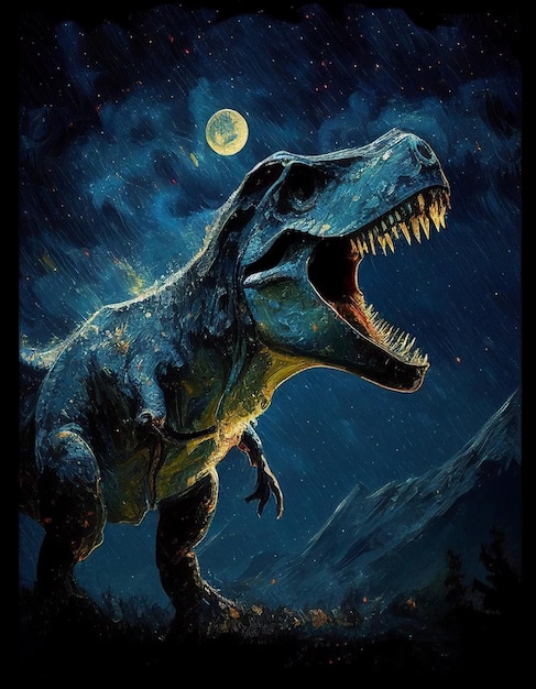 Un poster de at-rex con la luna de fondo.