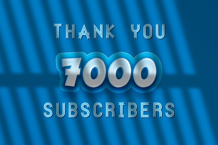 Foto un póster azul y blanco para una portada de facebook con las palabras gracias 7000 suscriptores