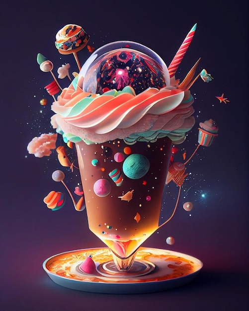 Un póster de un batido con una imagen colorida de planetas y estrellas.