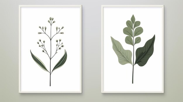 Poster botânico de estilo escandinavo minimalista com ilustrações realistas de paisagens