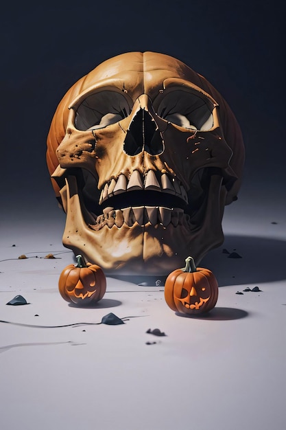 Póster Cinemático de Halloween con Calavera y Calabazas Fondo de Pantalla