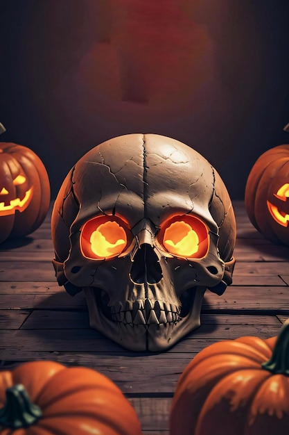 Póster Cinemático de Halloween con Calavera y Calabazas Fondo de Pantalla