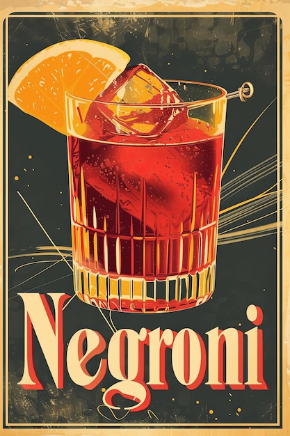 Un póster de un cóctel de negroni de época