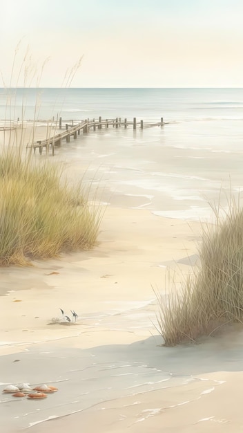 Poster Cottongrass Uma praia tranquila ao pôr do sol
