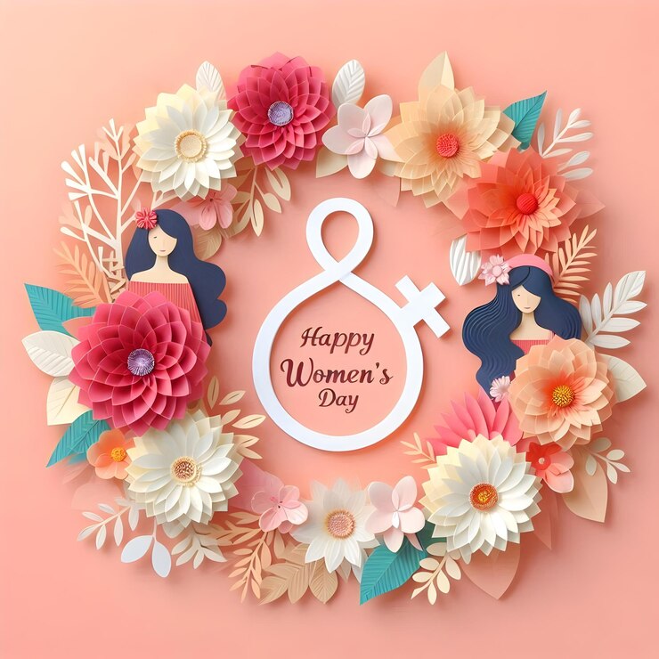 Poster creativo de Feliz Día de la Mujer con estilo de arte moderno y mensaje inspirador