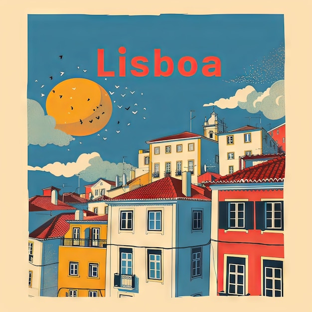 Poster da cidade de Lisboa com arte linear minimalista