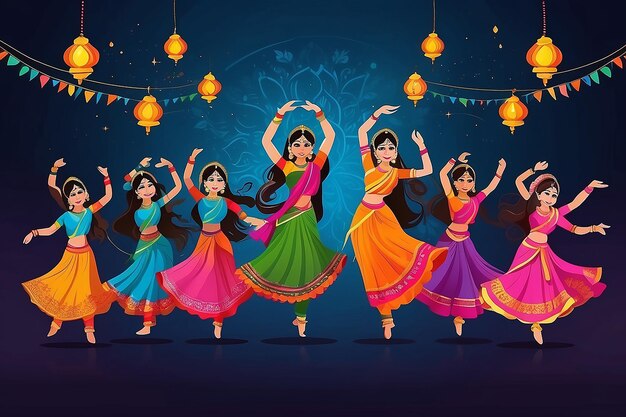 Foto poster da garba night para o festival navratri dussehra da índia ilustração vetorial de meninas
