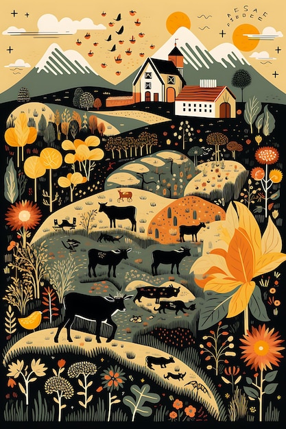 Poster de Agricultura Sustentável e Agricultura Orgânica Ambiente de Colo Terreno Quente Desenhos planos 2D
