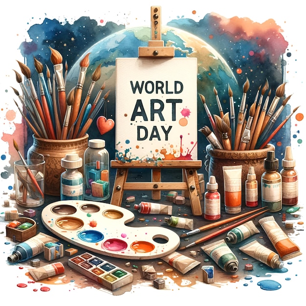 Poster de aquarela para o Dia Mundial da Arte