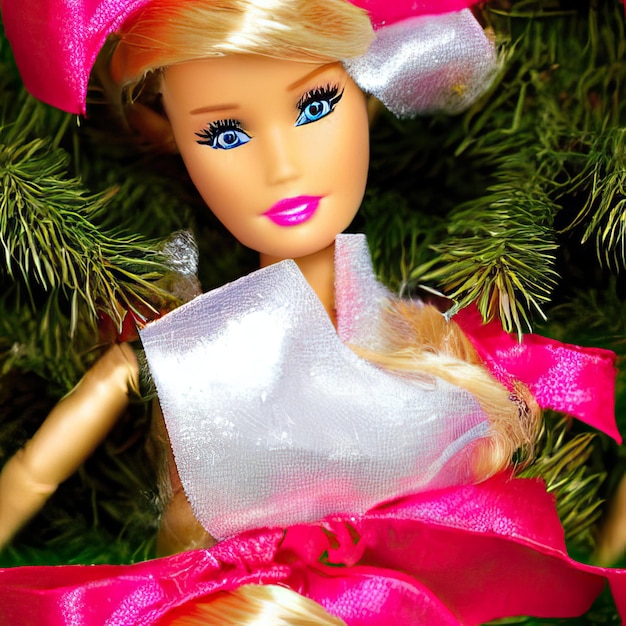 Foto poster de barbie estilando boneca ken papai noel ano novo 2024 poster de natal vermelho azul rosa