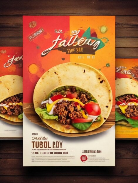 Poster de comida TacosFlyer Ilustração de um cartaz de design vintage e grunge