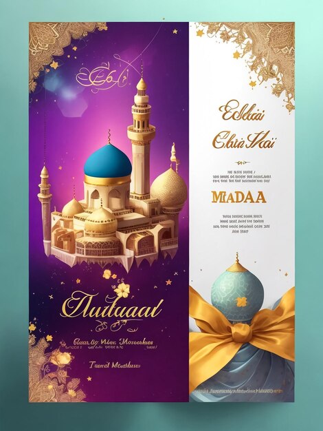 Foto poster de convite do ramadan mubarak luxo design elegante com mesquita de ouro 3d e lanterna decoração árabe moderna com fundo de padrão geométrico verde