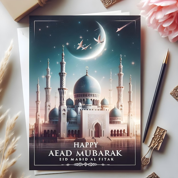 Foto poster de eid mubarak para o eid al fitr da mesquita