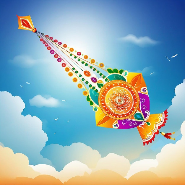 Foto poster de feliz festival de makar sankranti sankrant ou feriado de calendário crianças voando papagaios