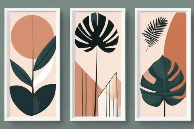 Poster de formas naturais geométricas abstratas em estilo de meados do século Ilustração moderna tropical