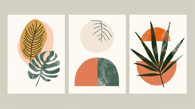 Foto poster de formas naturais geométricas em estilo de meados de século ilustração moderna folha de palmeira tropical e elementos geográficos para decoração de parede boho