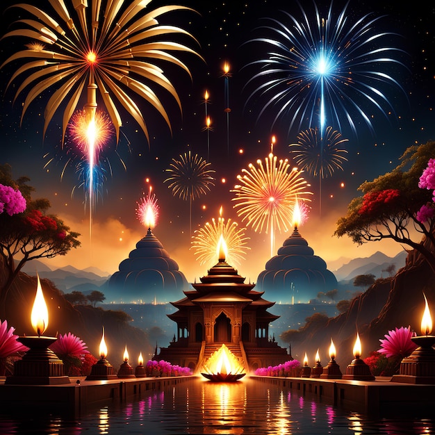 Poster de fundo de fogos de artifício colorido para ilustração de banner de Diwali