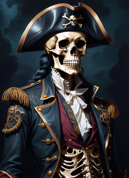 Pôster de Halloween com retrato de esqueleto pirata