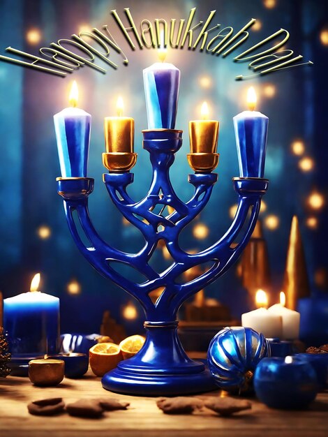 Foto poster de hanukkah hiper-realista tipo real e deatil feliz dia de hanukka