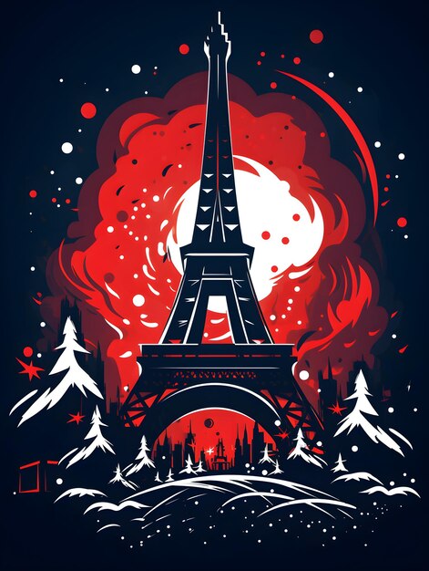 Poster de Natal abstrato com a Torre Eiffel