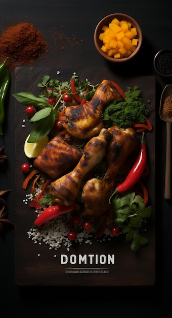 Foto pôster de prato de frango tandoori com forno tandoor e especiarias ru celebrações indianas culinária estilo de vida